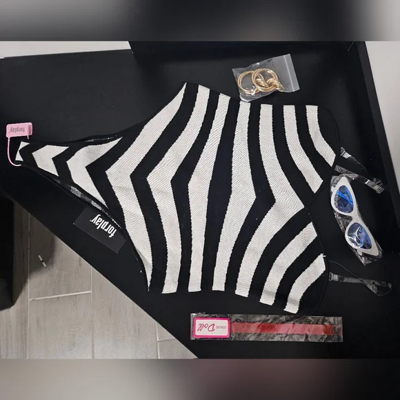 Forplay, OG Barbie Black and White Striped Swimsuit - Picture 3 of 10